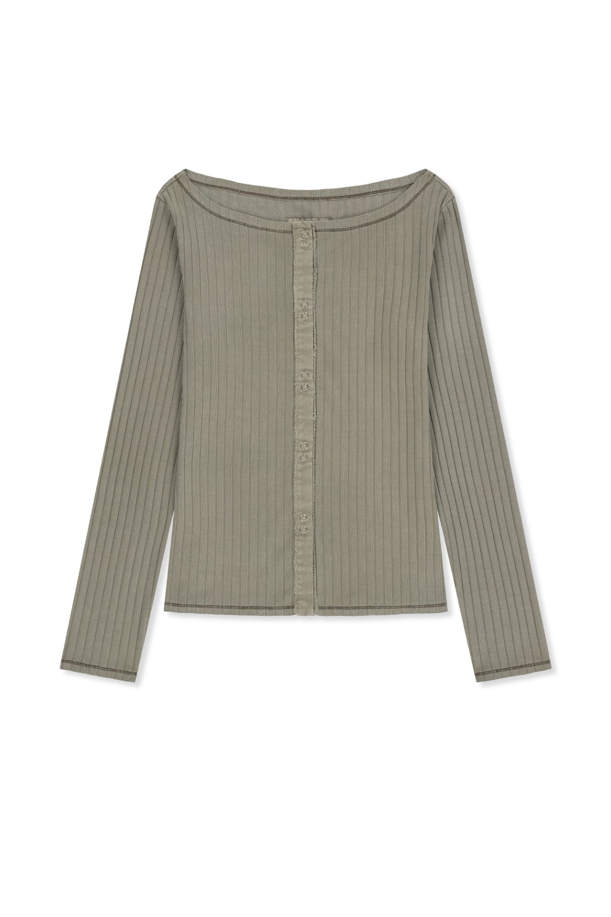 Matin Kim - Vintage Washed Ribbed Snap Top (Light Khaki) product image 1 | TRAB K-Fashion Australia
