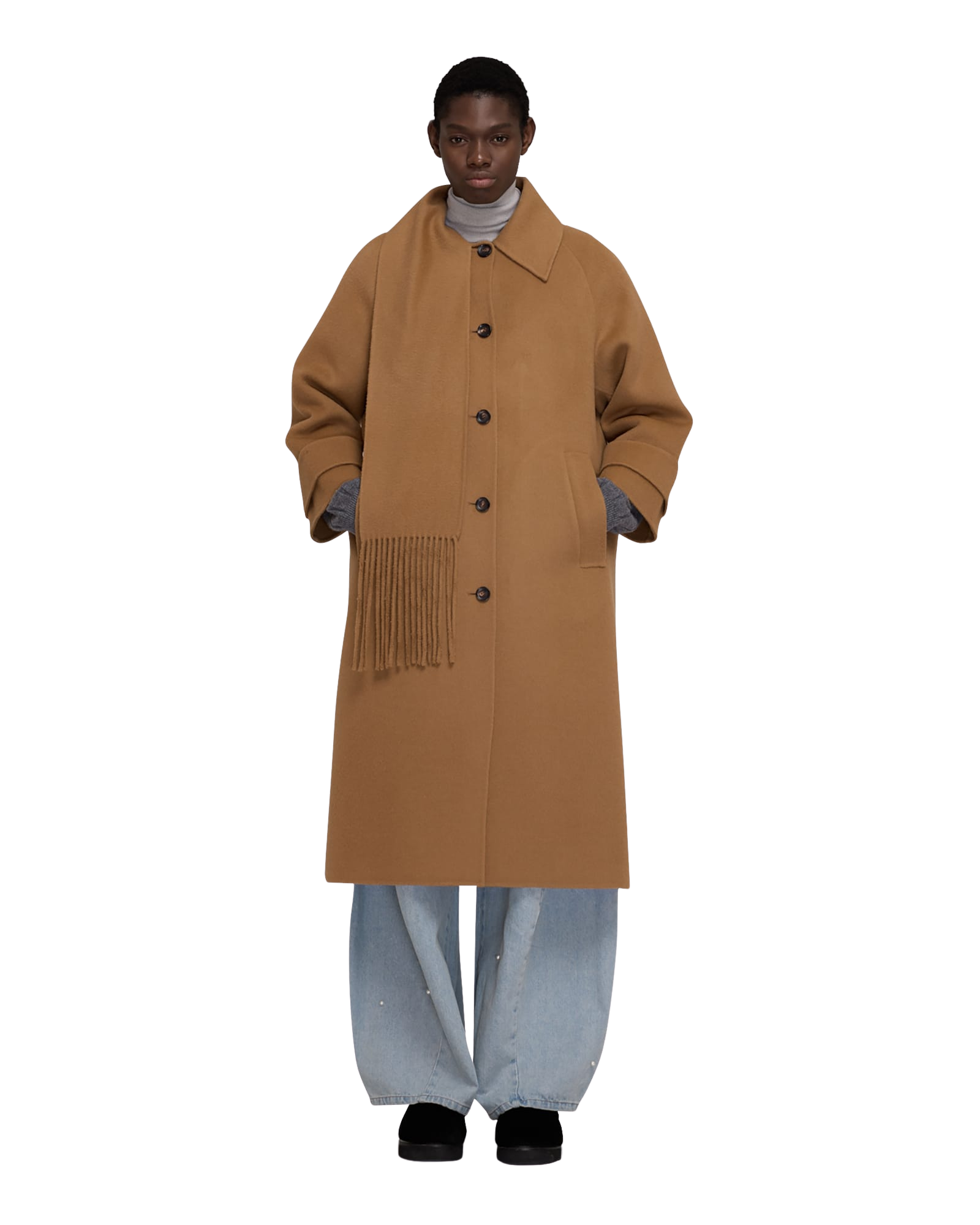 Kimhe Kim - Scarf Detail Long Coat (Beige) product image 6 | TRAB K-Fashion Australia