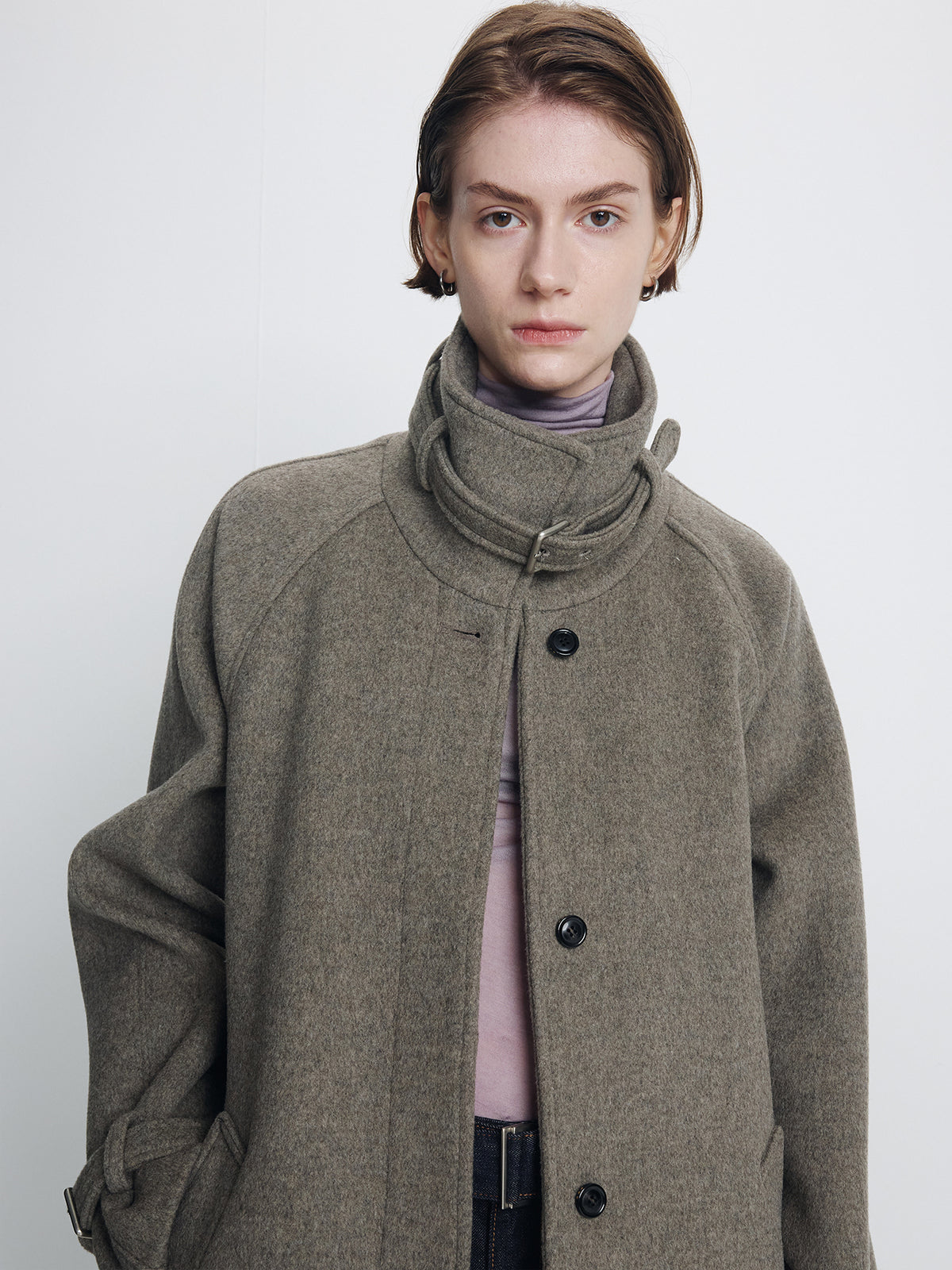 Tonywack - High-Neck Belted Wool Coat (Heather Grey) product image 6 | TRAB K-Fashion Australia