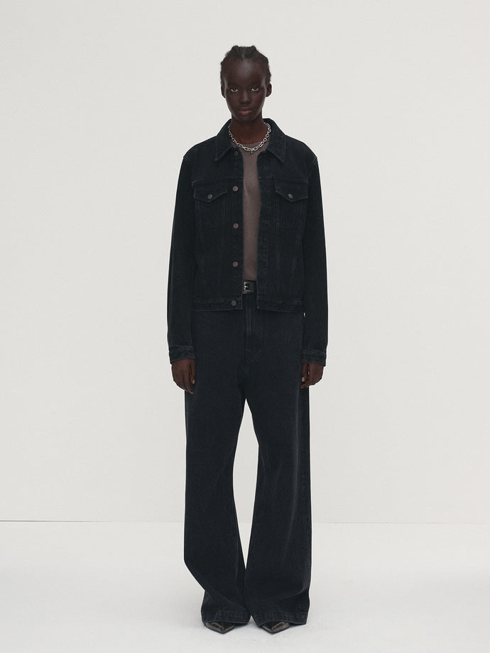 Tonywack - Cropped Denim Trucker Jacket (Washed Black) product image 2 | TRAB K-Fashion Australia