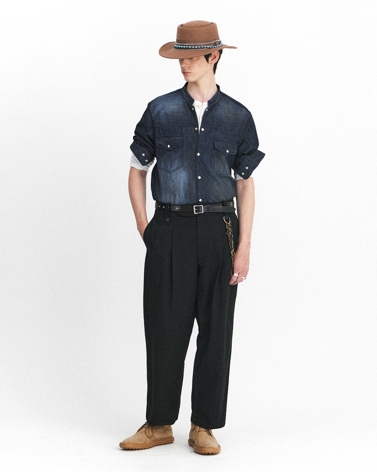 Eastlogue - Band Collar Western Shirts (Washed Denim) product image 4 | TRAB K-Fashion Australia