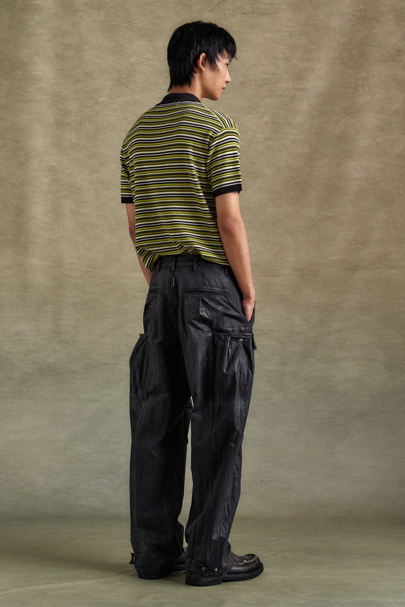 Andersson Bell - Stripe Polo Sweater (Charcoal/Lime) product image 3 | TRAB K-Fashion Australia