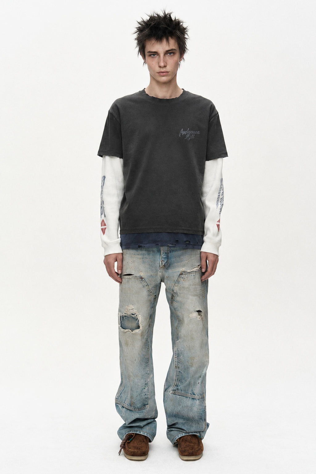 Andersson Bell - Distress Layered Long Sleeve T-Shirt (charcoal) (Charcoal) product image 1 | TRAB K-Fashion Australia