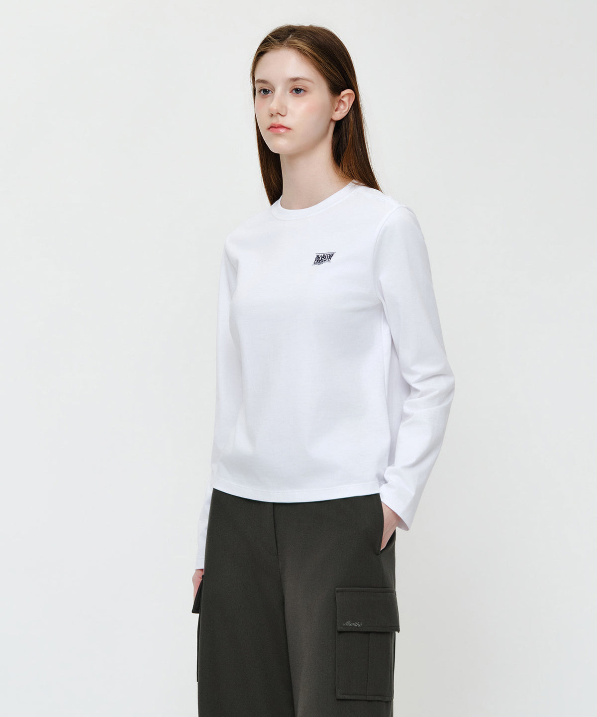 Marithe & Francois Girbaud - Small Classic Logo Long Sleeve Tee (White) product image 2 | TRAB K-Fashion Australia