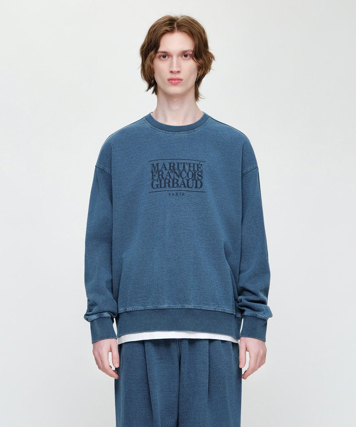 Marithe & Francois Girbaud - Crack Classic Logo Dyeing Oversized Sweatshirt (Blue) product image 1 | TRAB K-Fashion Australia