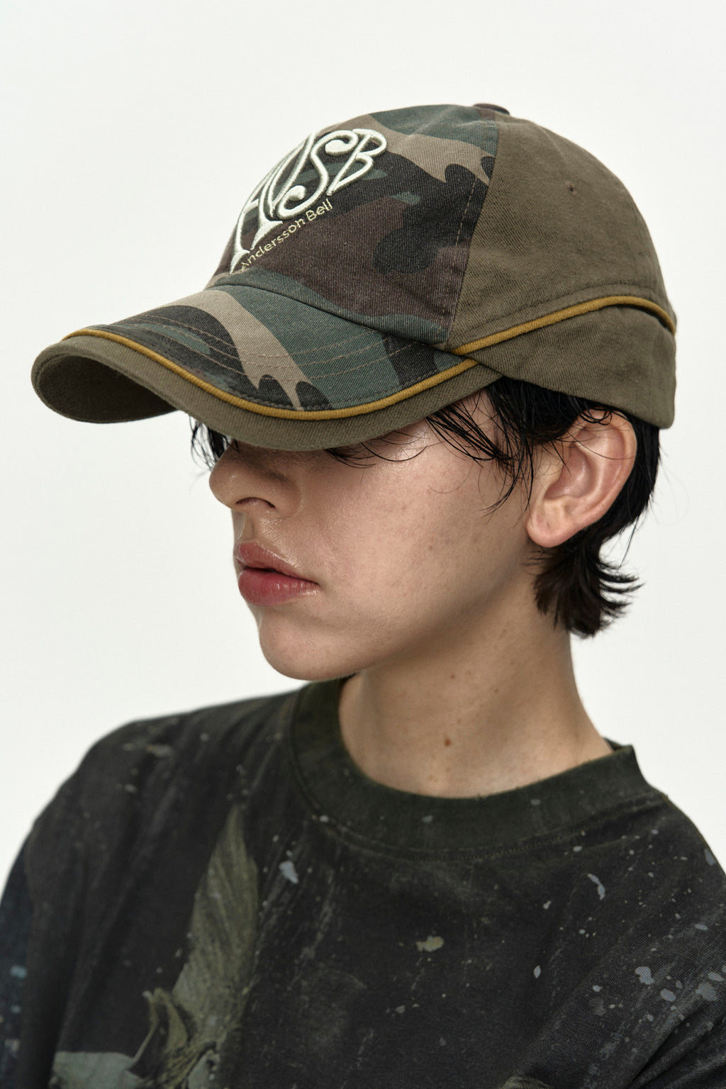 Andersson Bell - (essential) Unisex Heart Logo Embroidery Layered Cap (Khaki) product image 6 | TRAB K-Fashion Australia