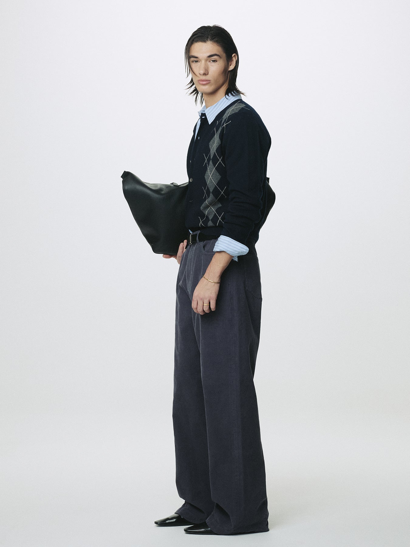 Tonywack - Merino Wool Argyle Cardigan (Navy/Grey) product image 3 | TRAB K-Fashion Australia