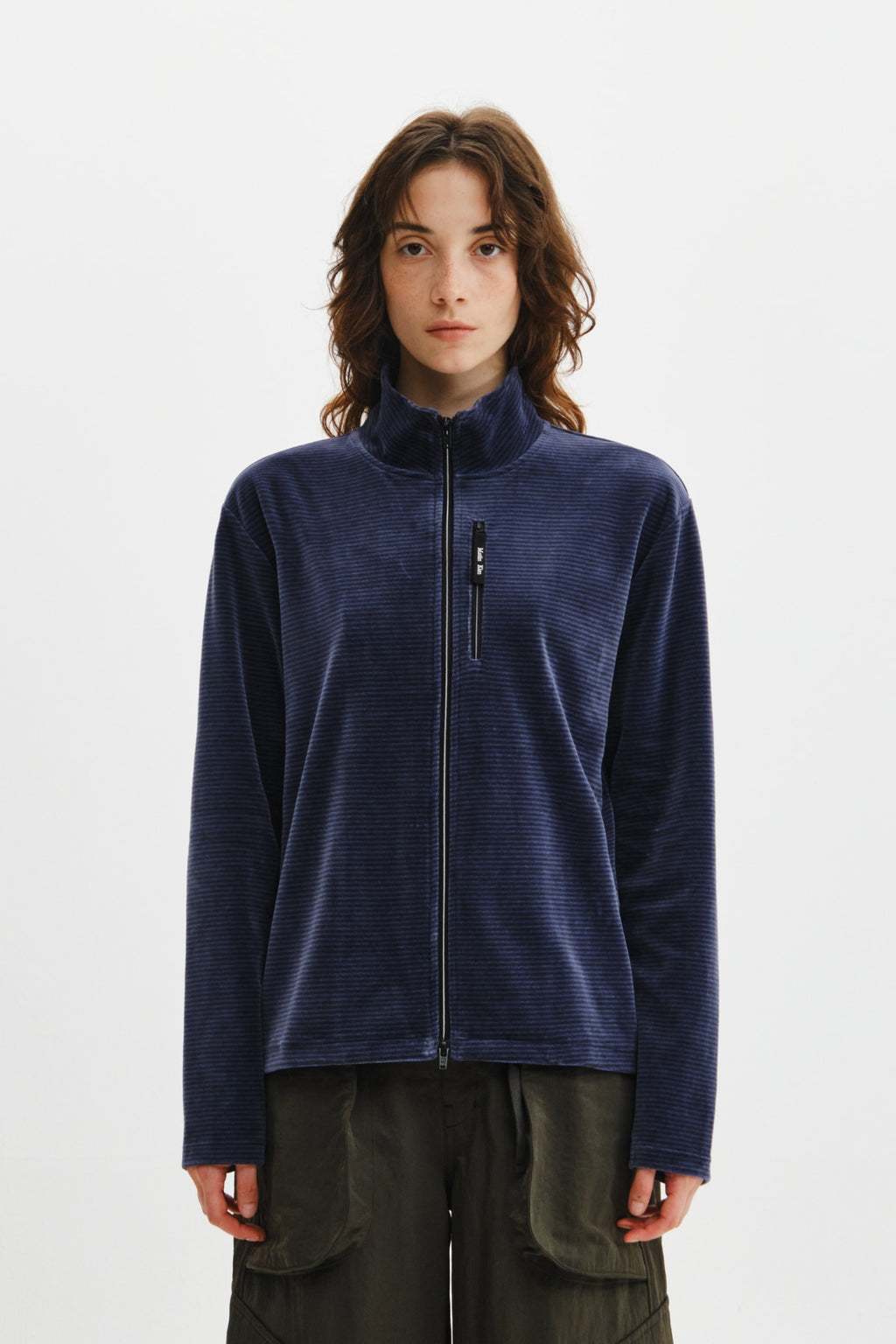 Matin Kim - [Pre-Order – Ships October 8] Striped Velour Zip Up (Navy) product image 12 | TRAB K-Fashion Australia