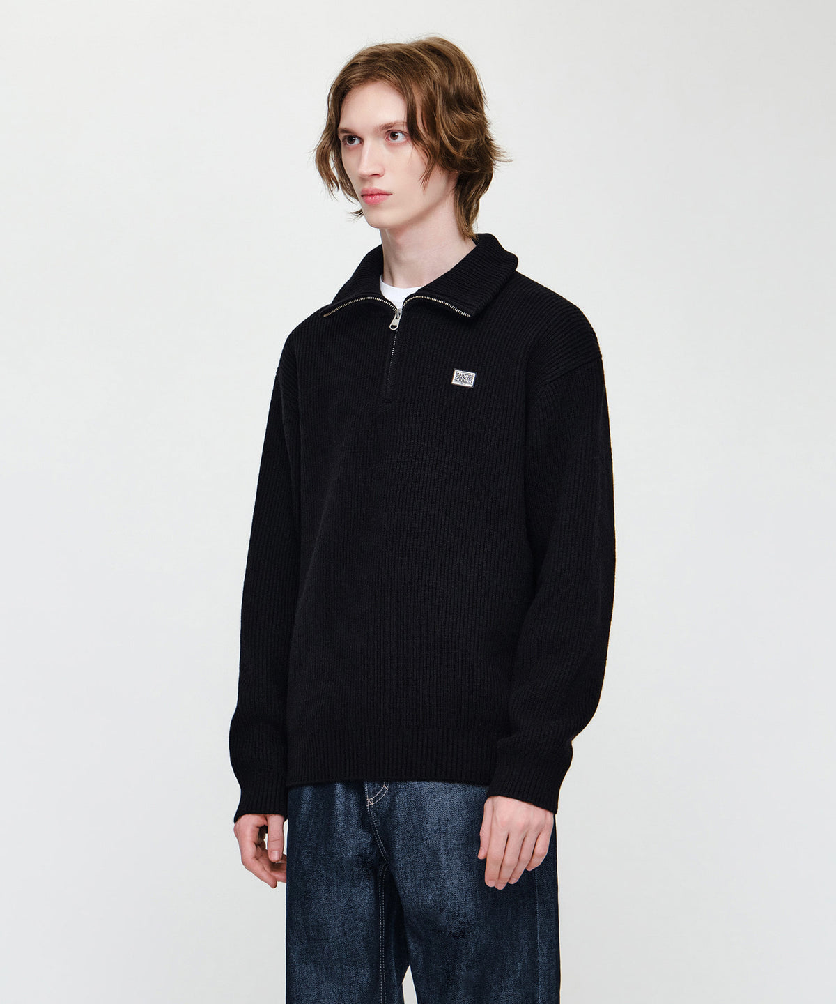 Marithe & Francois Girbaud - Small Classic Logo Oversized Half Zip-up Knit (Black) product image 2 | TRAB K-Fashion Australia