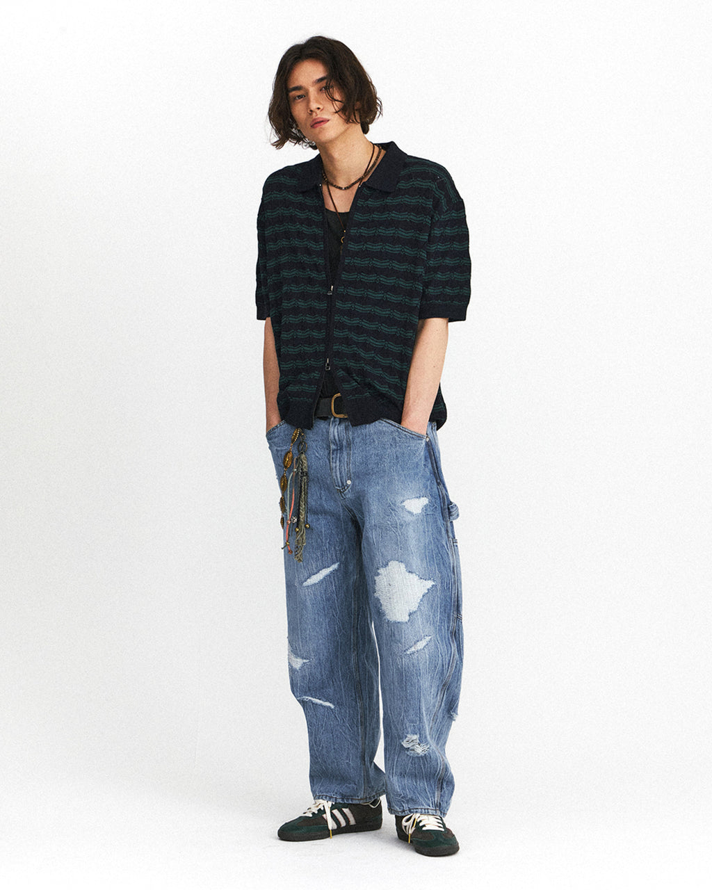 Eastlogue - Weavy Zip Up Half Cardigan (D.navy & Green) product image 4 | TRAB K-Fashion Australia