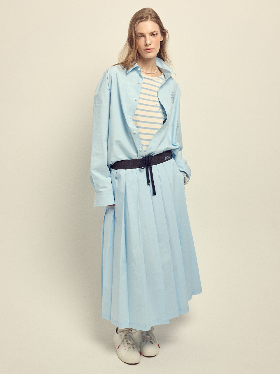 Mardi Mercredi - Cotton Pleated Maxi Skirt (Sky) product image 1 | TRAB K-Fashion Australia