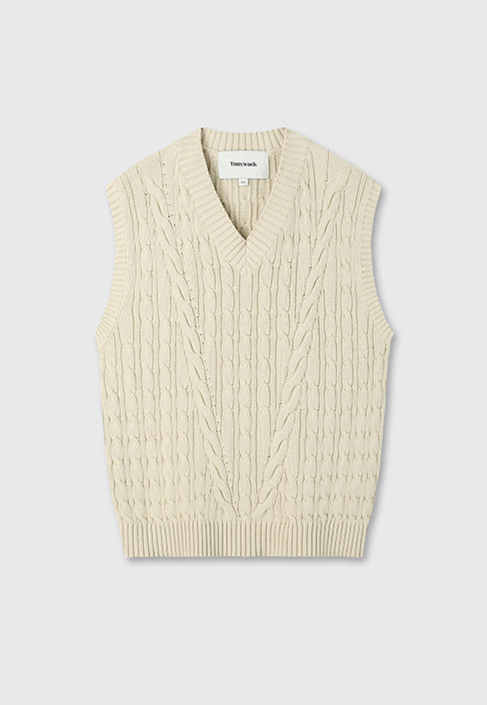 Tonywack - Cotton Twist V-Cable Knit Vest (Natural) product image 1 | TRAB K-Fashion Australia