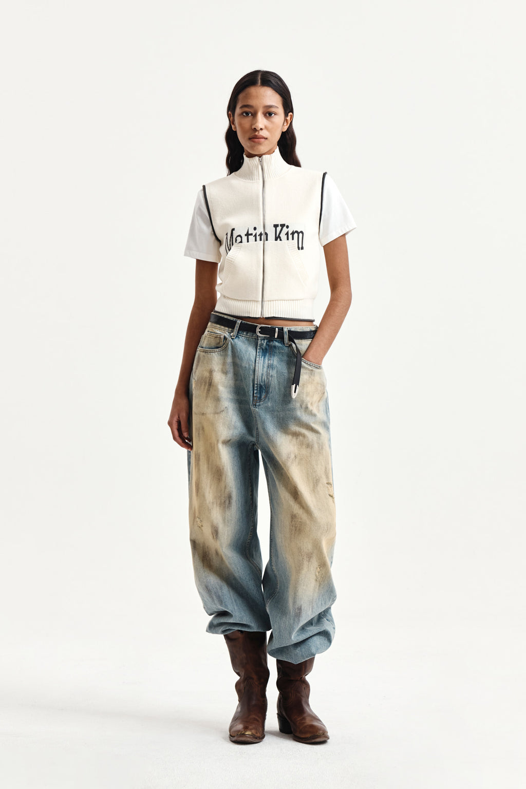 Matin Kim - Matin Kim Spell Point Knit Zip Up Vest (Ivory) product image 9 | TRAB K-Fashion Australia