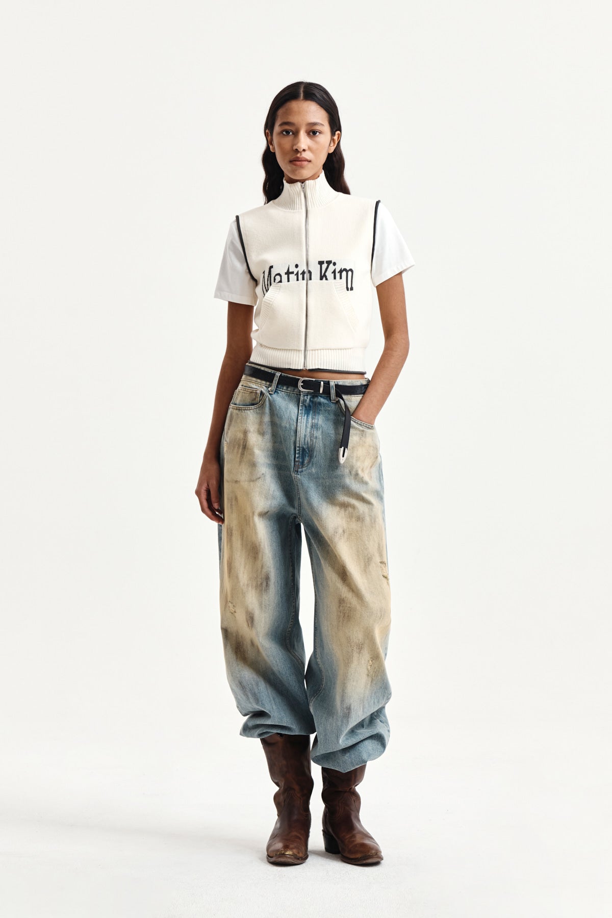 Matin Kim - Matin Kim Spell Point Knit Zip Up Vest (Ivory) product image 9 | TRAB K-Fashion Australia