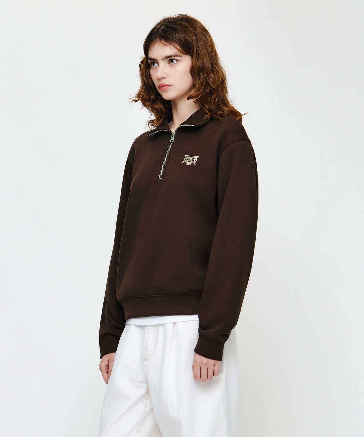 Marithe & Francois Girbaud - Small Classic Logo Half Zipup Sweatshirt (Dark Brown) product image 2 | TRAB K-Fashion Australia