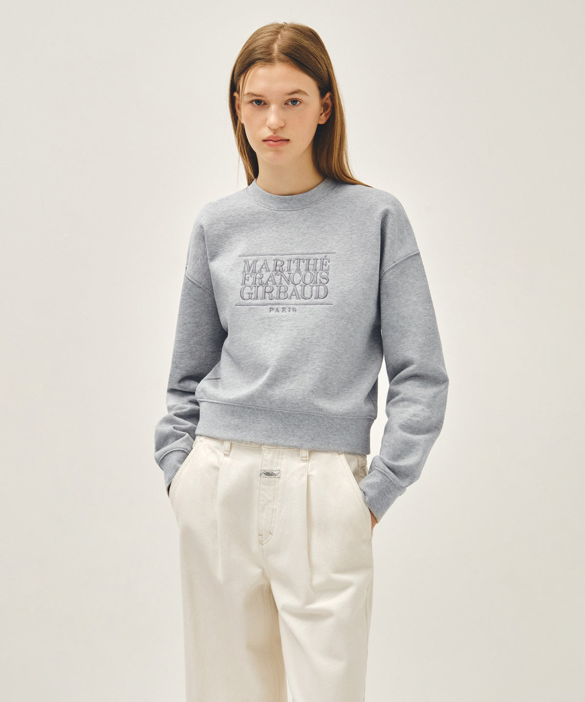 Marithe & Francois Girbaud - Classic Logo Crop Sweatshirt (Heather Gray) product image 1 | TRAB K-Fashion Australia
