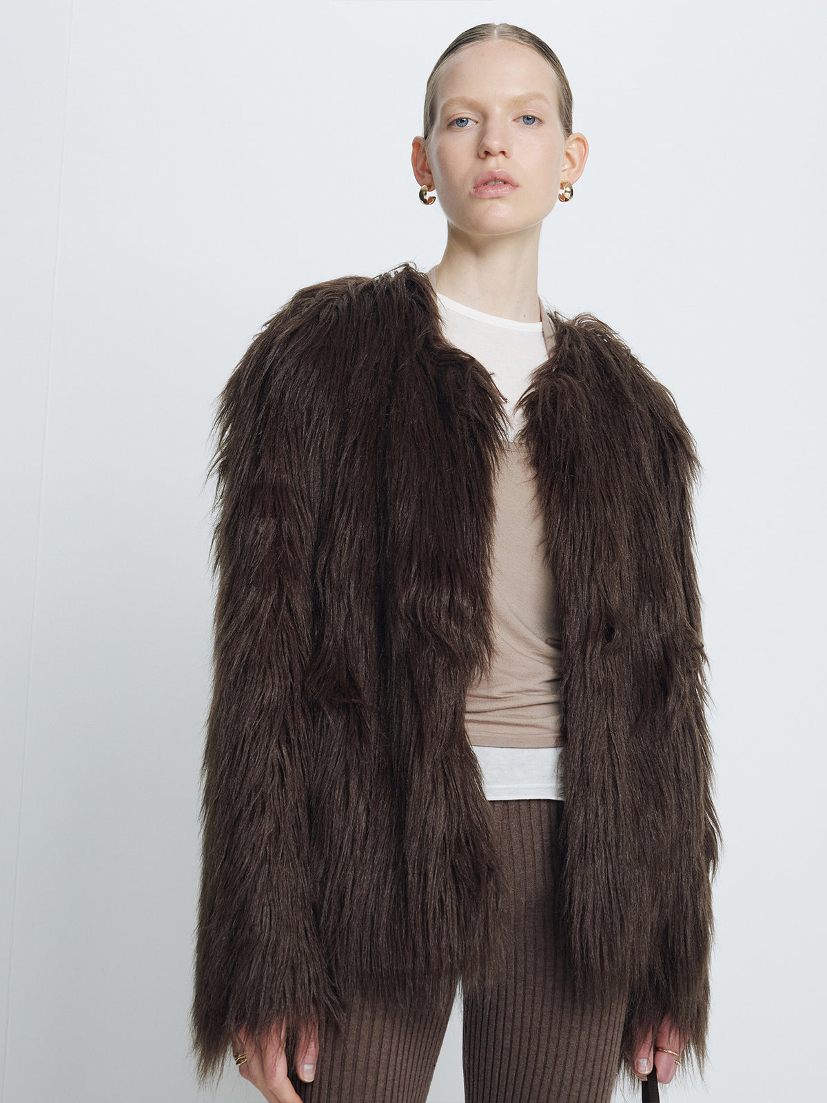 Tonywack - Long Hair Faux Fur Jacket (Brown) product image 4 | TRAB K-Fashion Australia