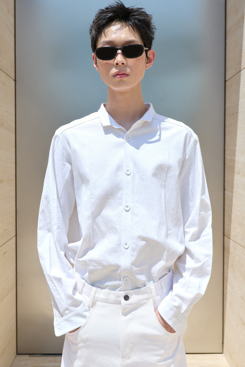 STU - Stand Collar Crease Shirt (White) product image 7 | TRAB K-Fashion Australia