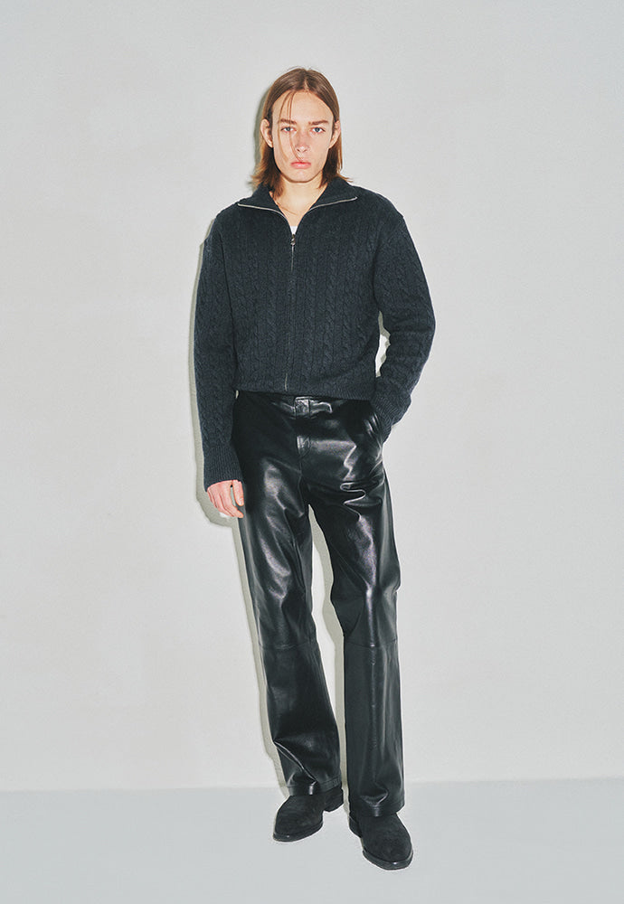 Tonywack - Super Fine Wool Cable Knit Zip-Up (Dark Grey) product image 1 | TRAB K-Fashion Australia