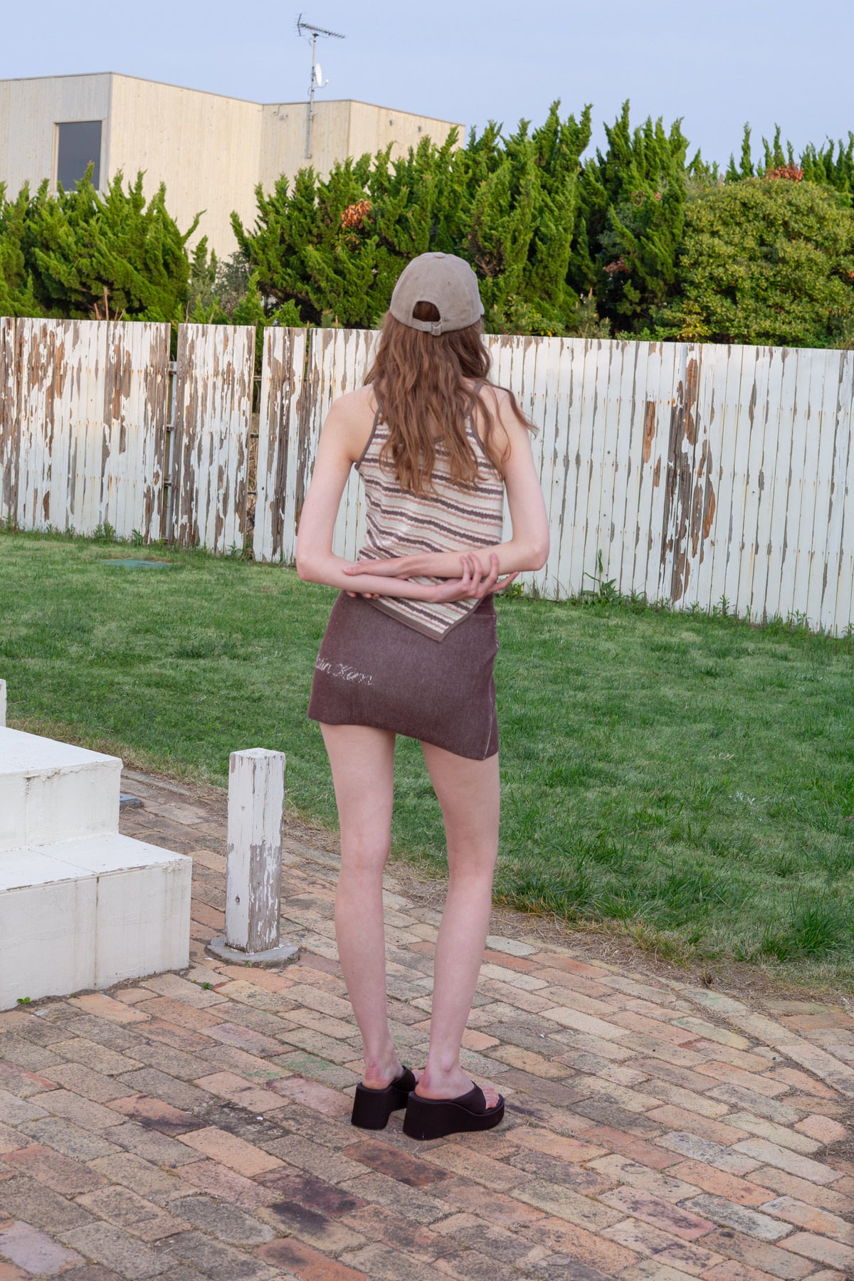 Matin Kim - Multi Stripe Sleeveless Knit Top (Brown) product image 8 | TRAB K-Fashion Australia