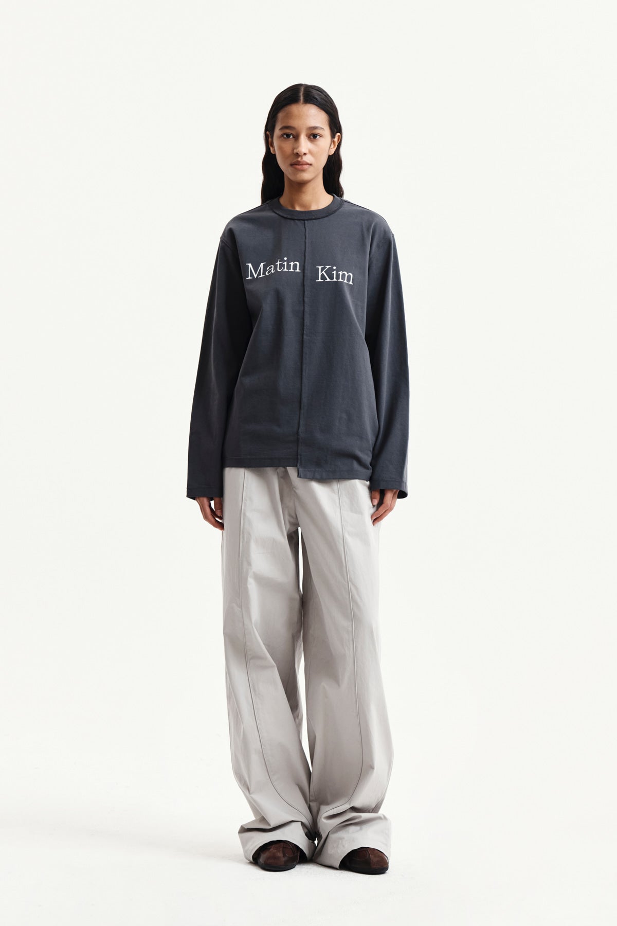 Matin Kim - Asymmetric Logo Top (Charcoal) product image 9 | TRAB K-Fashion Australia