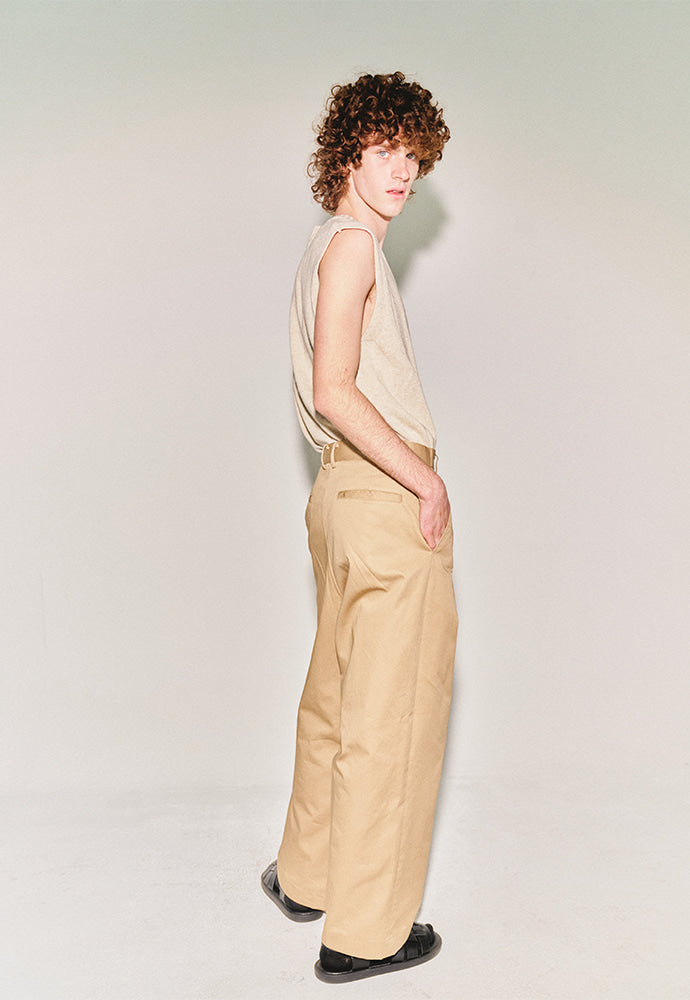 Tonywack - High-Twist Cotton No Tuck Wide Trousers (Beige) product image 4 | TRAB K-Fashion Australia