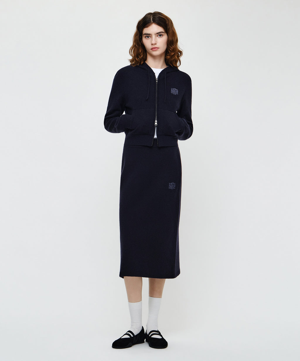 Marithe & Francois Girbaud - Ribbon Classic Logo Crop Knit Hoodie Zipup (Navy) product image 5 | TRAB K-Fashion Australia