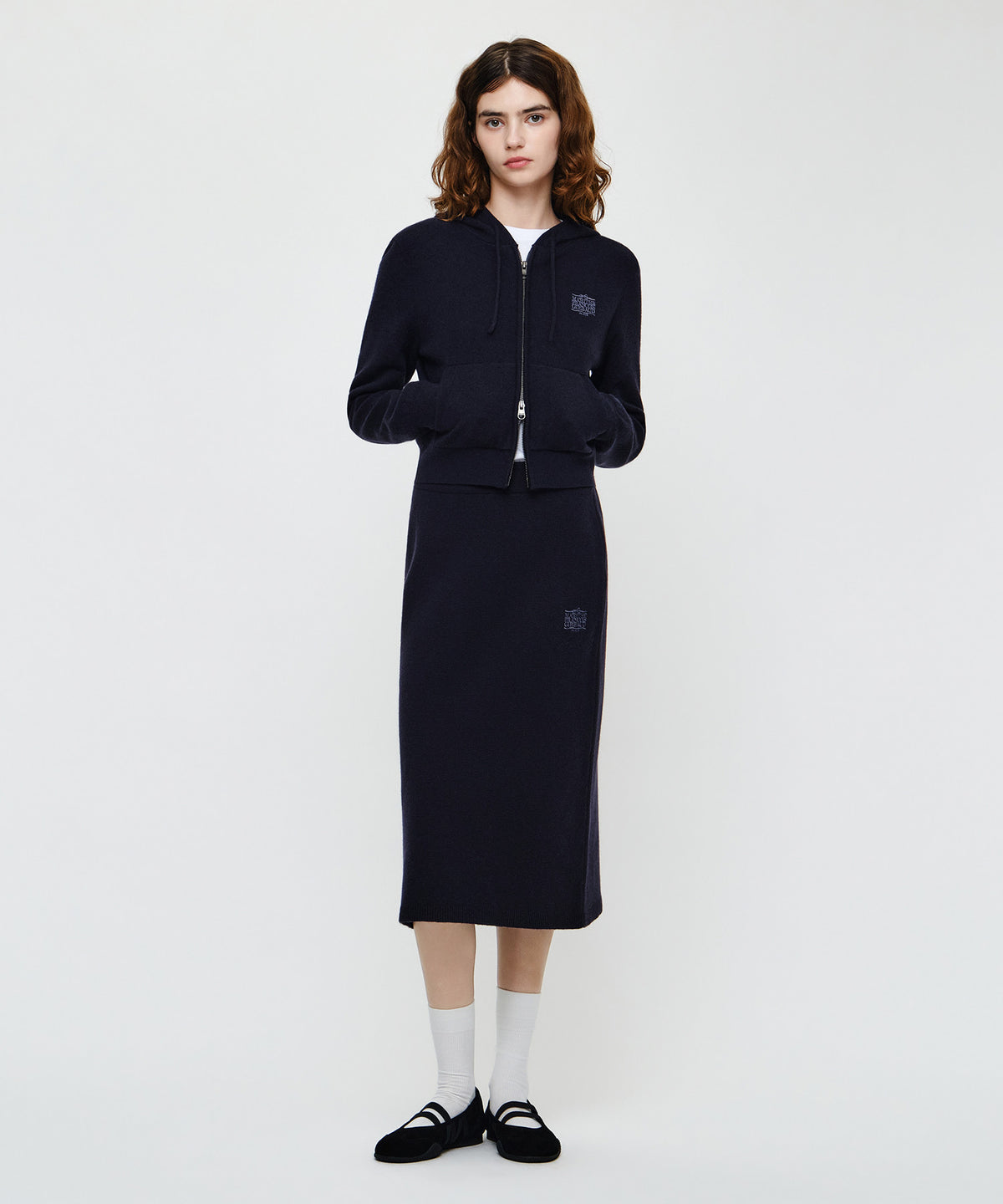 Marithe & Francois Girbaud - Ribbon Classic Logo Crop Knit Hoodie Zipup (Navy) product image 5 | TRAB K-Fashion Australia