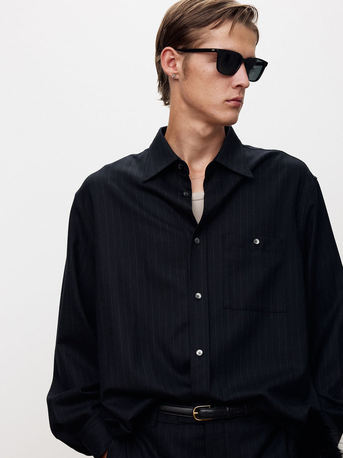 Tonywack - Wool Striped Relaxed Shirt (Navy Pinstripe) product image 6 | TRAB K-Fashion Australia