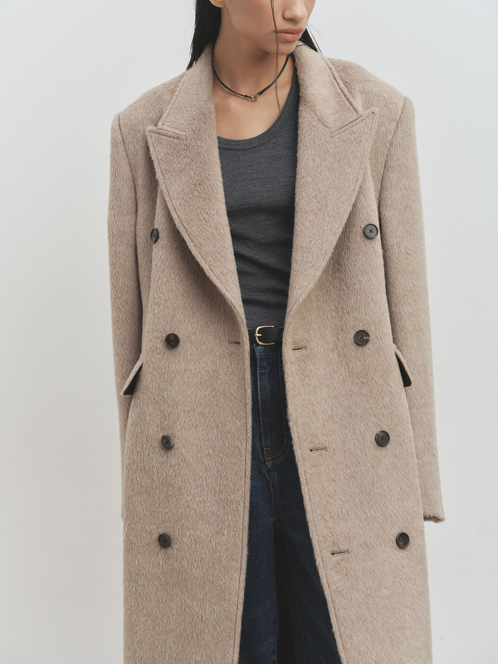Tonywack - Wool And Alpaca Fitted Double-Breasted Maxi Coat (Beige) product image 7 | TRAB K-Fashion Australia