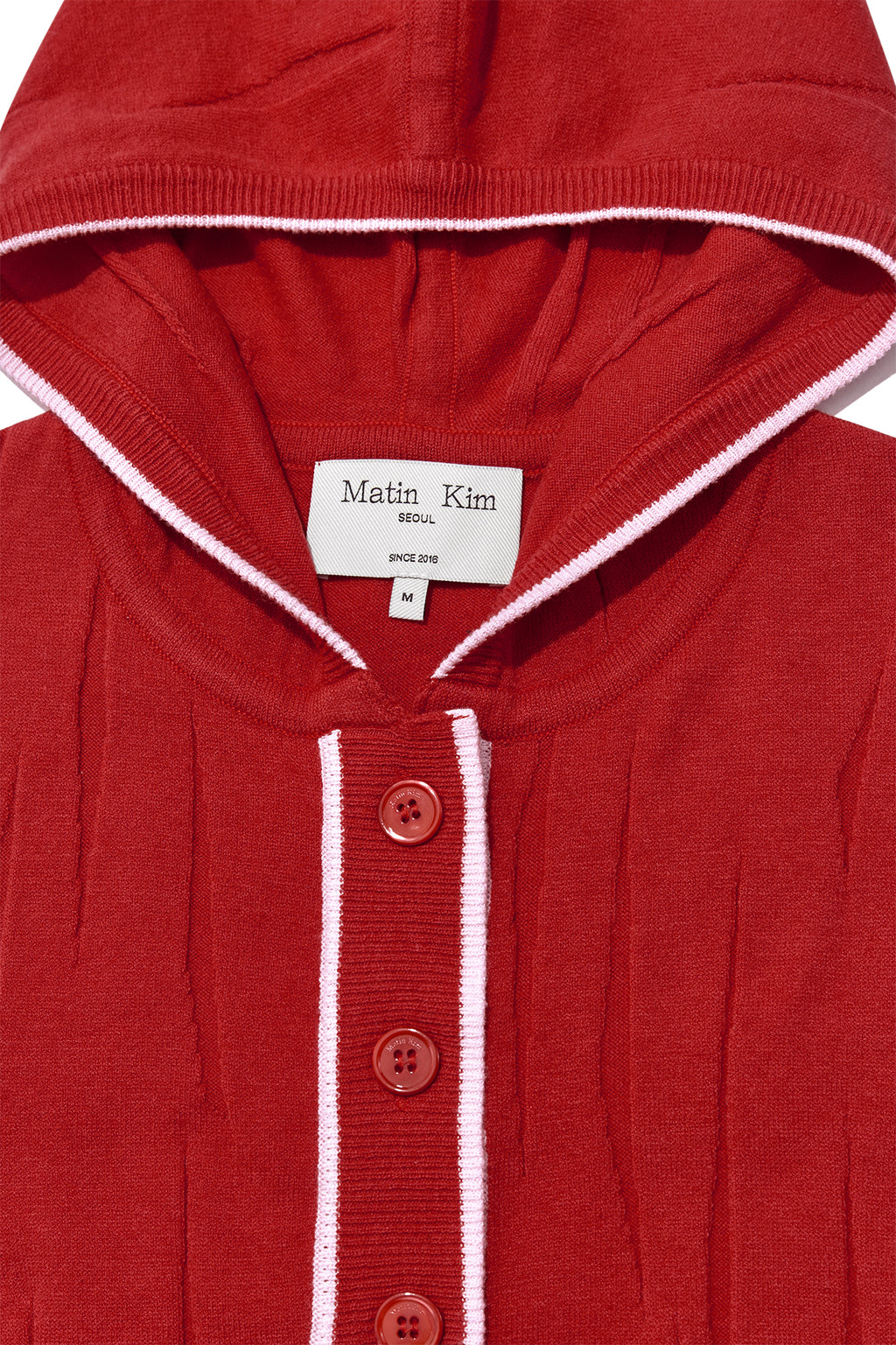Matin Kim - Wrinkle Hoody Button Knit Vest (Red) product image 3 | TRAB K-Fashion Australia