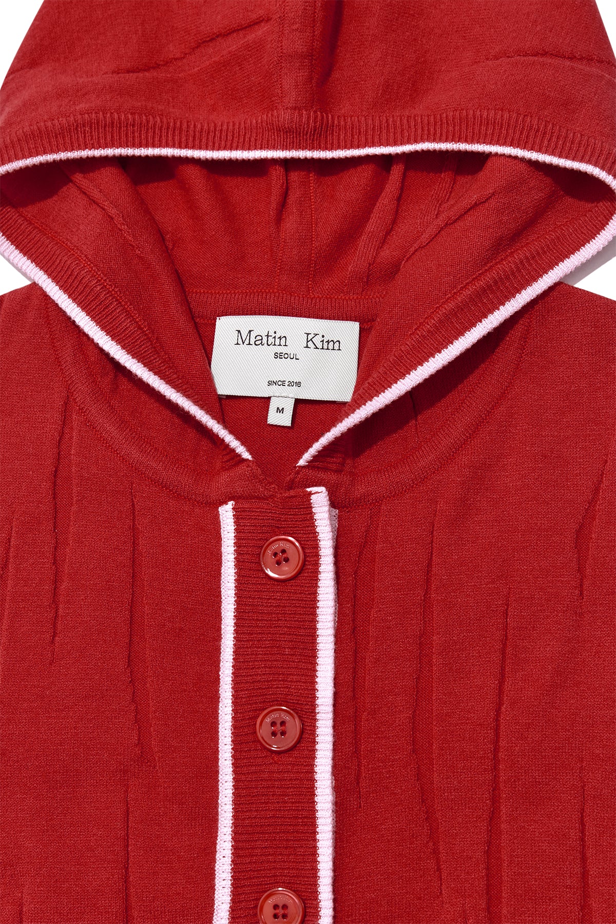 Matin Kim - Wrinkle Hoody Button Knit Vest (Red) product image 3 | TRAB K-Fashion Australia