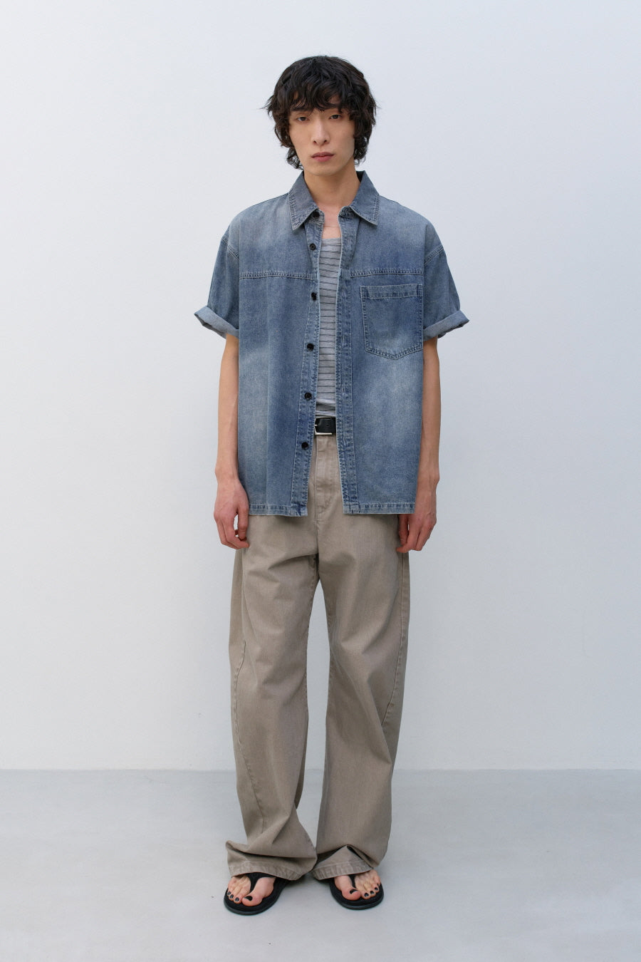 Insilence - Slash Washing Denim Shirt (Light Blue) product image 1 | TRAB K-Fashion Australia