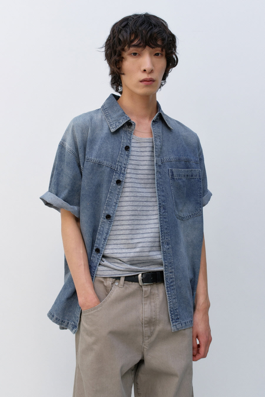 Insilence - Slash Washing Denim Shirt (Light Blue) product image 6 | TRAB K-Fashion Australia