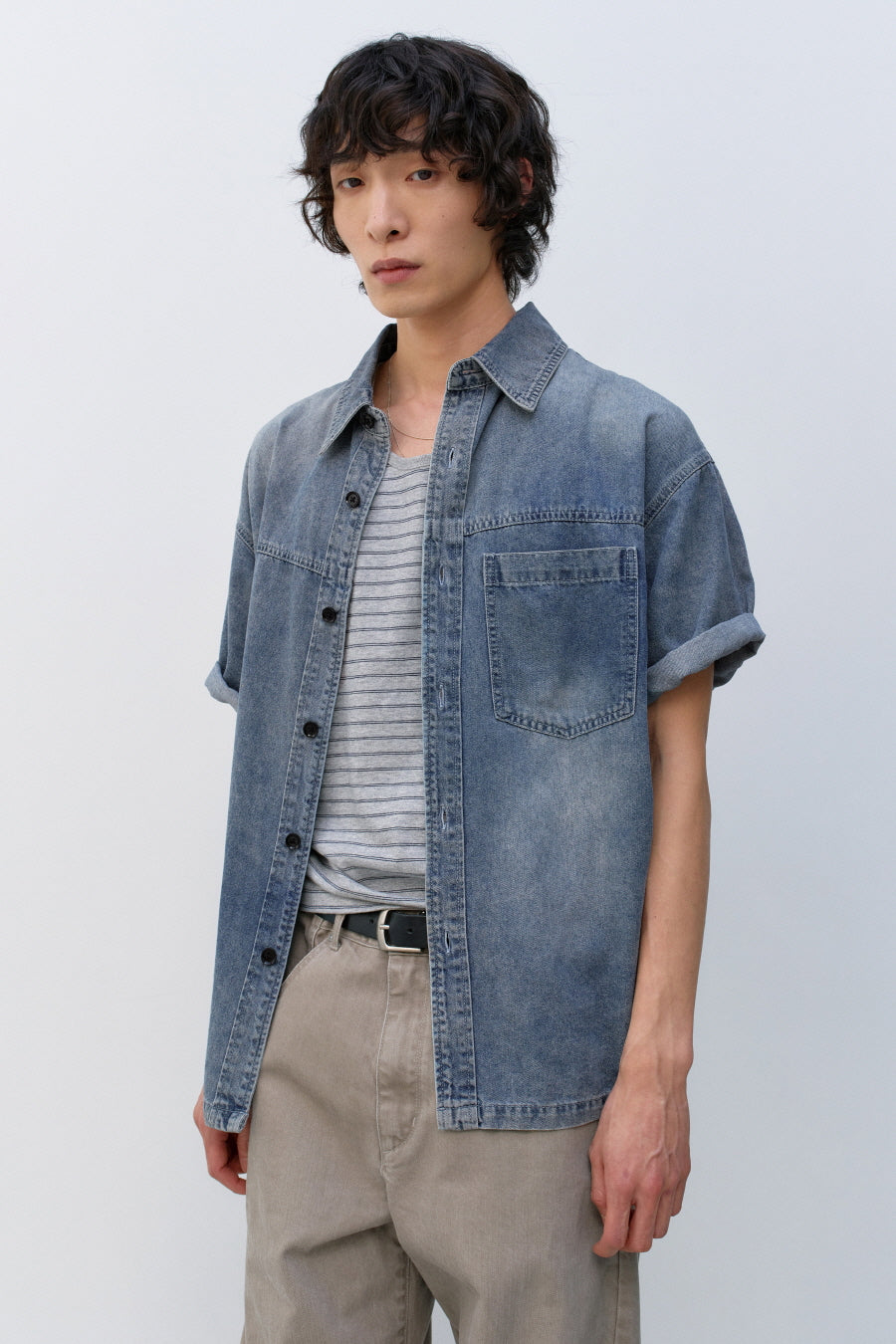Insilence - Slash Washing Denim Shirt (Light Blue) product image 3 | TRAB K-Fashion Australia