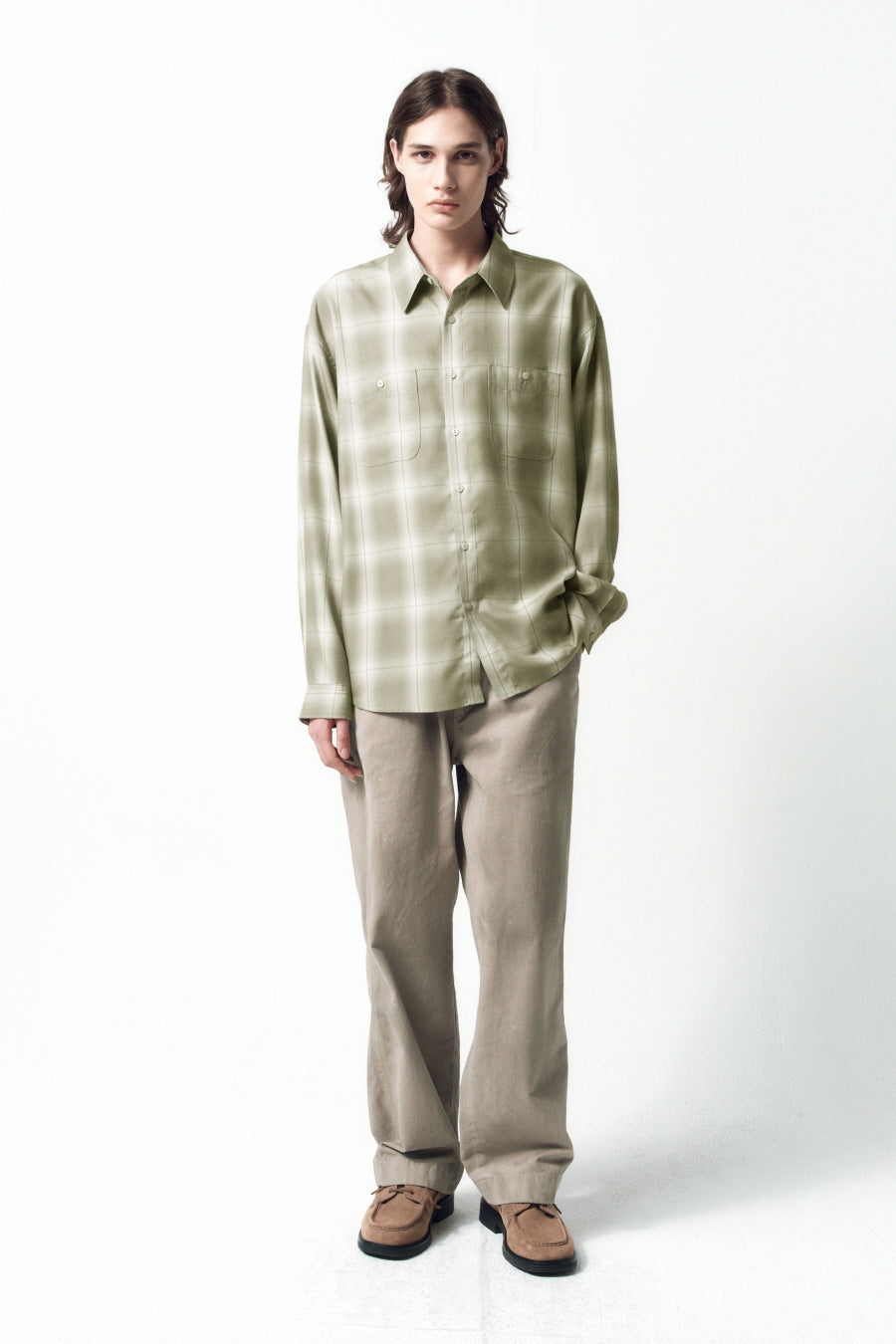 Insilence - Rayon Ombre Check shirts (Olive Beige) product image 1 | TRAB K-Fashion Australia