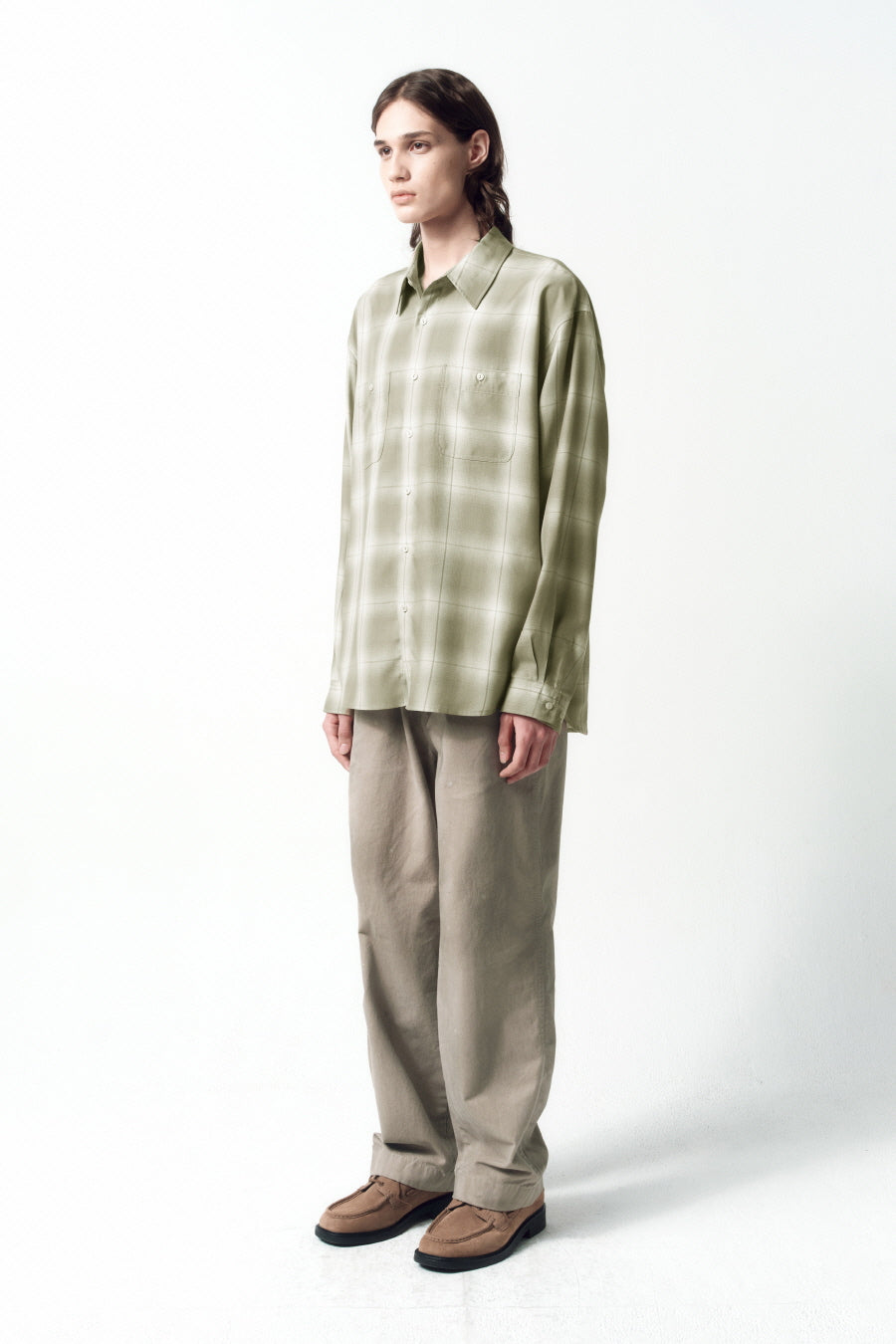 Insilence - Rayon Ombre Check shirts (Olive Beige) product image 3 | TRAB K-Fashion Australia