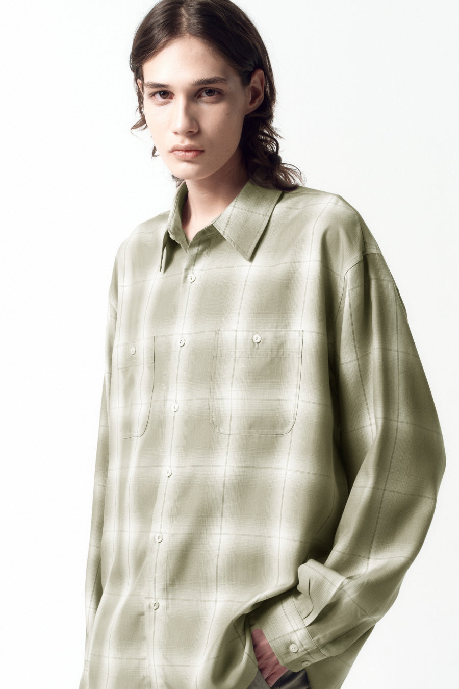 Insilence - Rayon Ombre Check shirts (Olive Beige) product image 2 | TRAB K-Fashion Australia