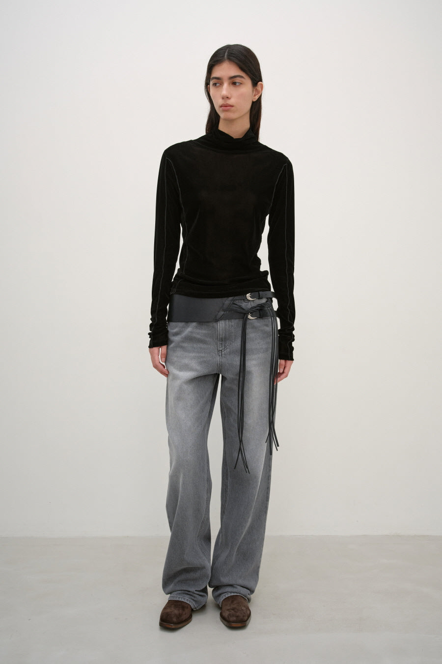 Insilence - Velvet Mesh Turtleneck T-Shirt (Black) product image 3 | TRAB K-Fashion Australia