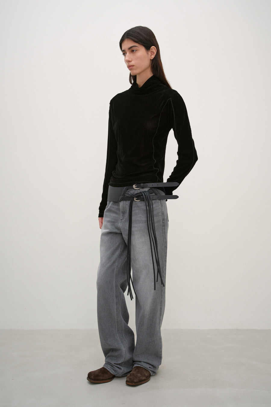 Insilence - Velvet Mesh Turtleneck T-Shirt (Black) product image 4 | TRAB K-Fashion Australia