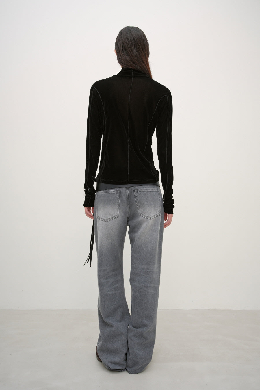 Insilence - Velvet Mesh Turtleneck T-Shirt (Black) product image 5 | TRAB K-Fashion Australia