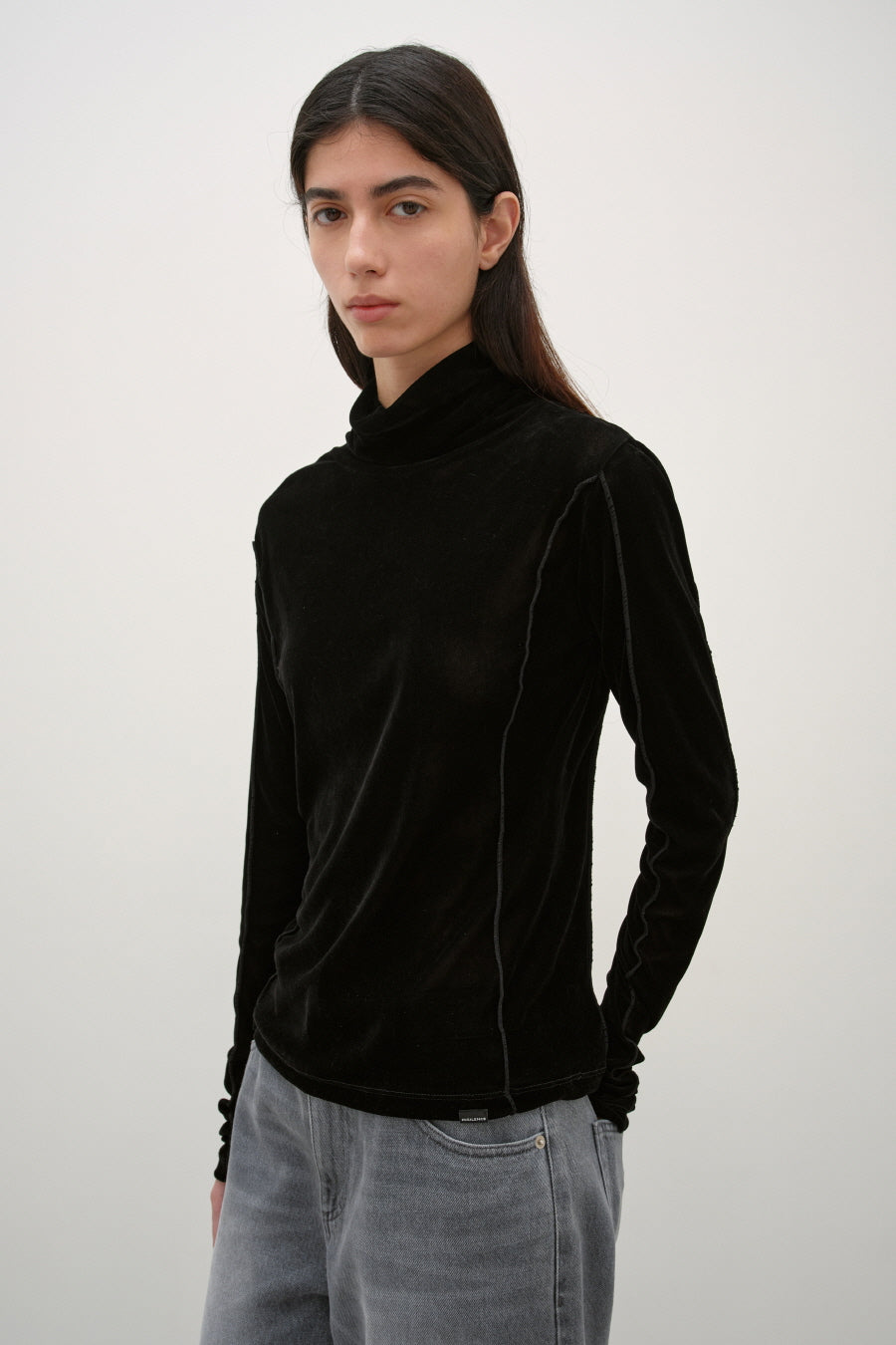 Insilence - Velvet Mesh Turtleneck T-Shirt (Black) product image 6 | TRAB K-Fashion Australia