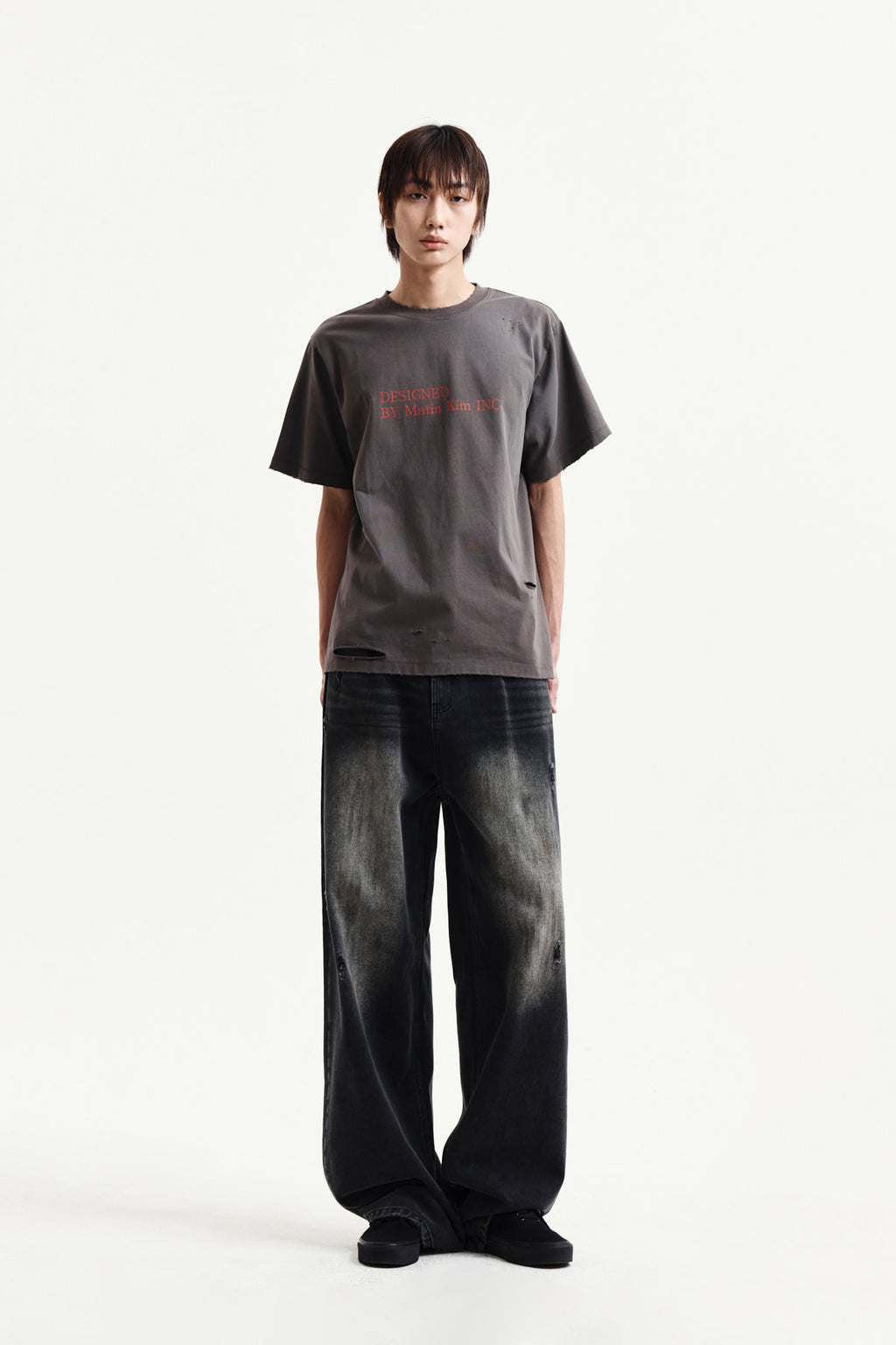 Matin Kim - Spray Washed Lettering Damaged Top (Charcoal) product image 14 | TRAB K-Fashion Australia