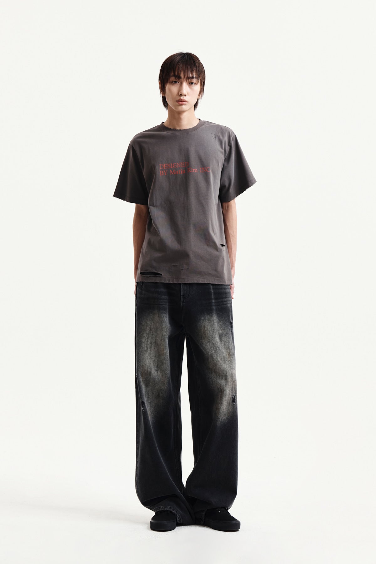 Matin Kim - Spray Washed Lettering Damaged Top (Charcoal) product image 14 | TRAB K-Fashion Australia