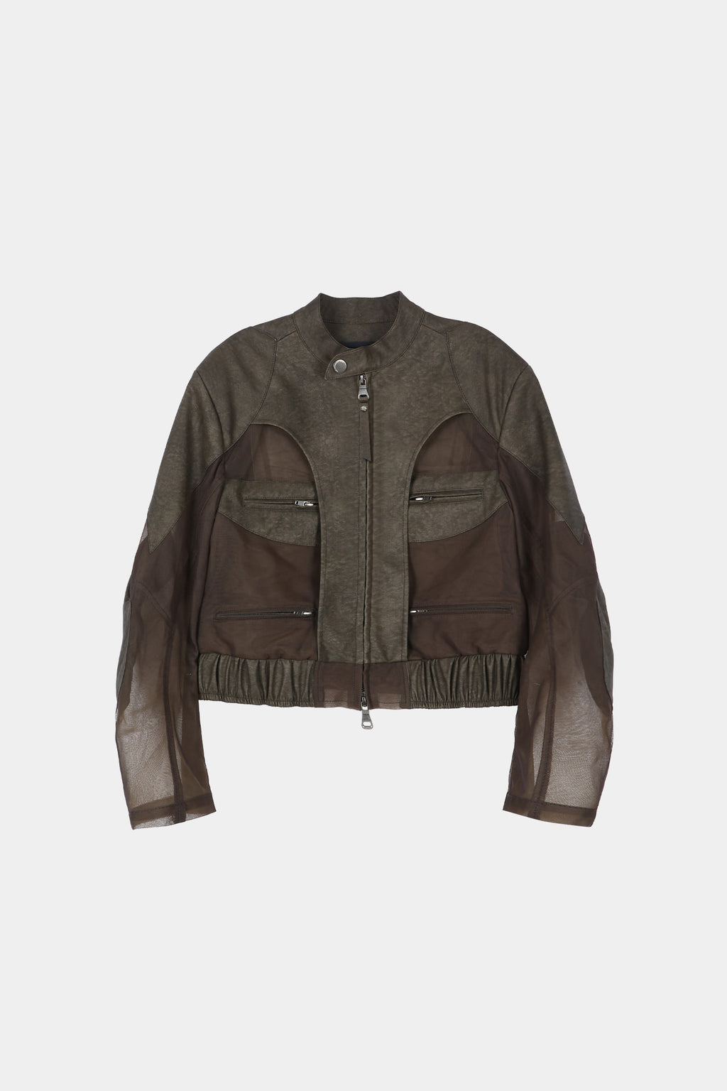 Andersson Bell - Kelly Faux-Leather & Sheer Rider Jacket (Khaki) product image 10 | TRAB K-Fashion Australia