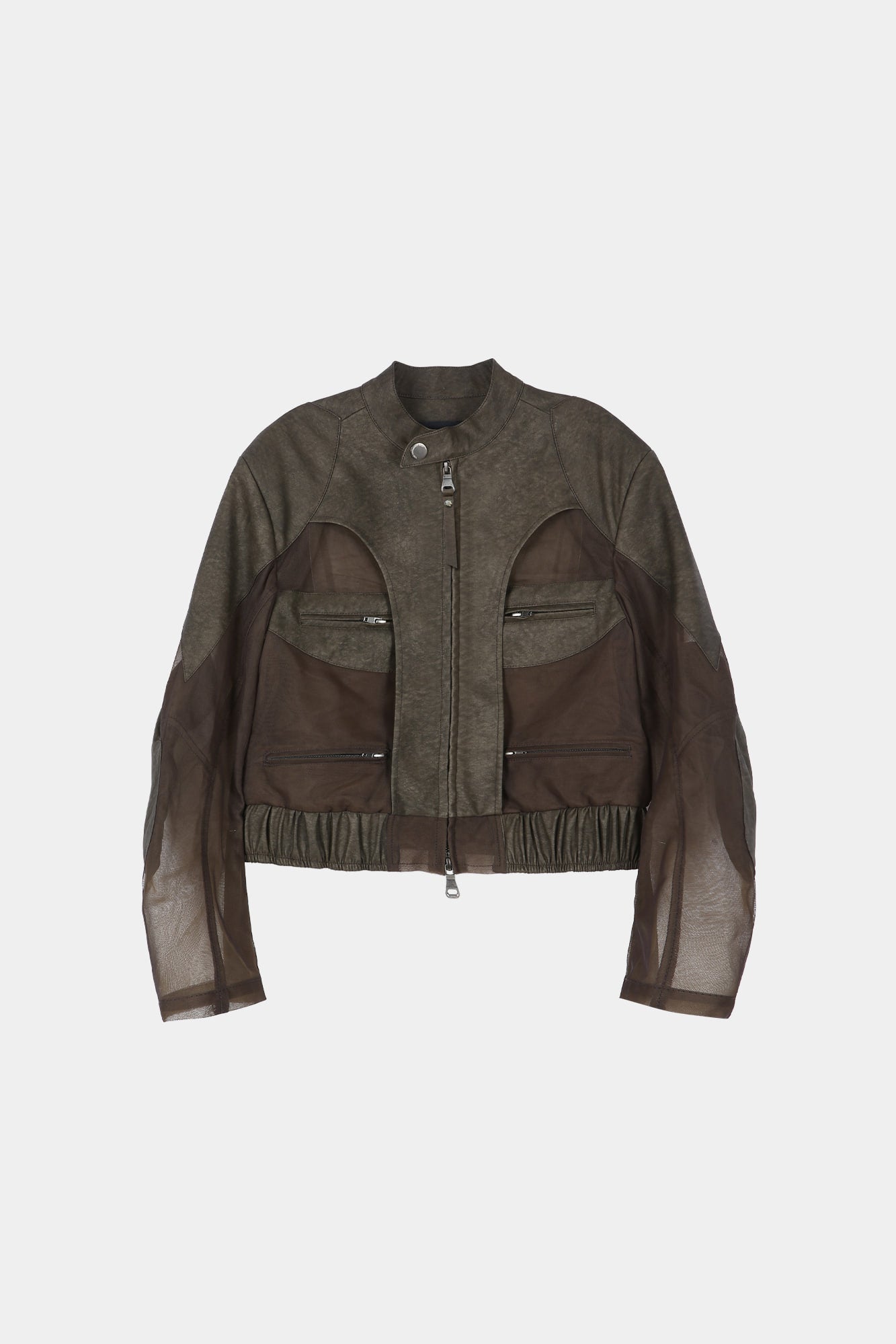 Andersson Bell - Kelly Faux-Leather & Sheer Rider Jacket (Khaki) product image 10 | TRAB K-Fashion Australia
