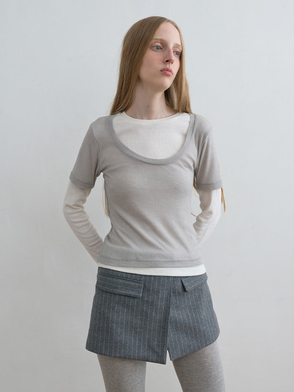Kijun - Layered Jersey Top (Grey) product image 3 | TRAB K-Fashion Australia