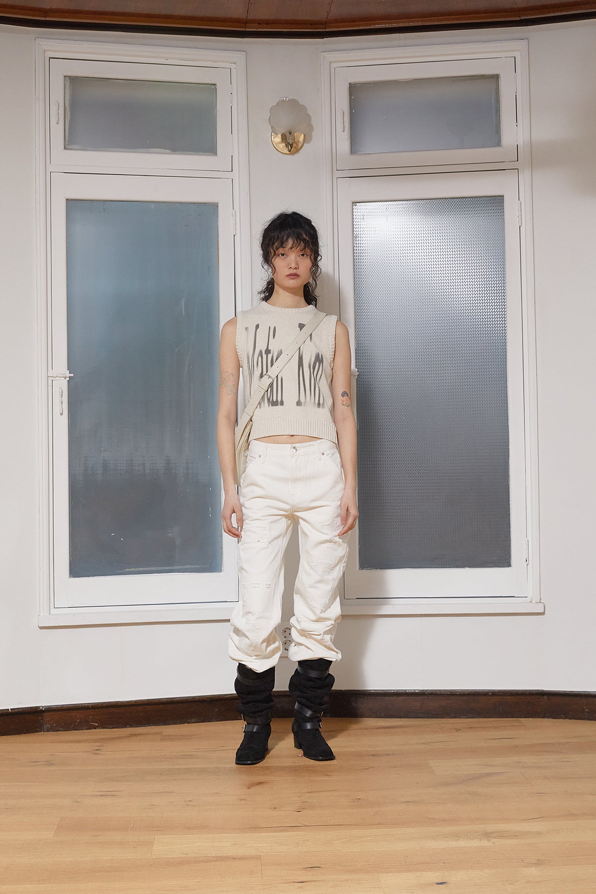 Matin Kim - Damage Patch Denim Pants (Ivory) product image 12 | TRAB K-Fashion Australia