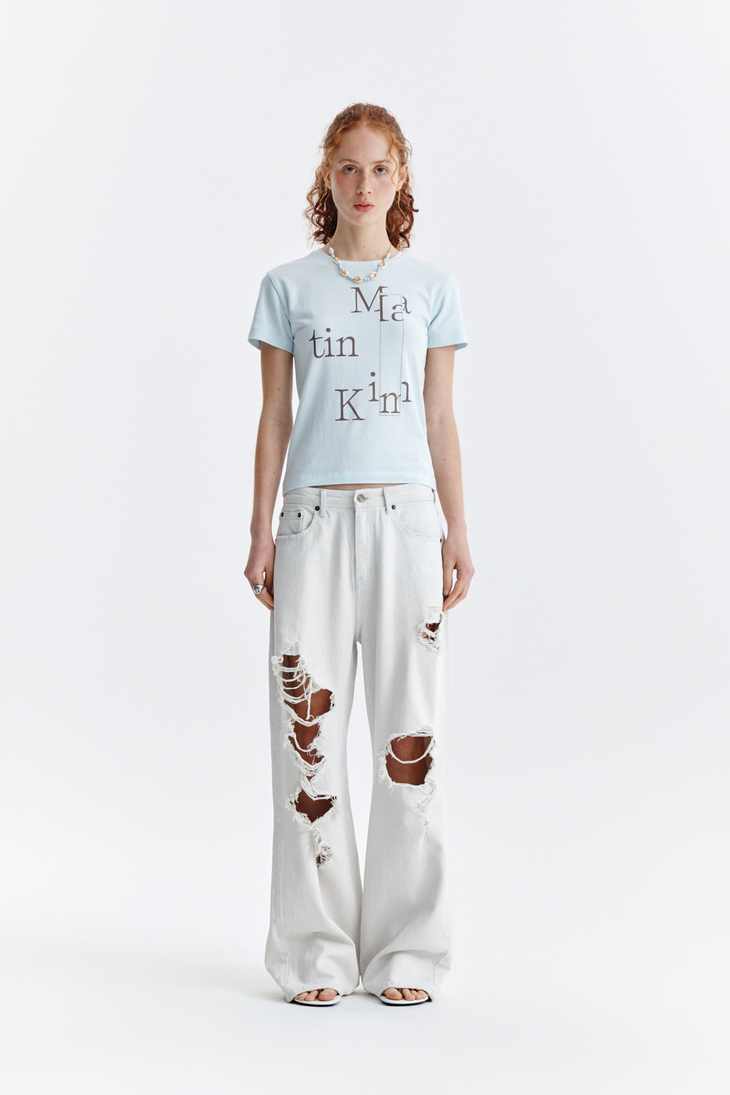 Matin Kim - Patchwork Graphic Printing Logo Top (Light Blue) product image 12 | TRAB K-Fashion Australia
