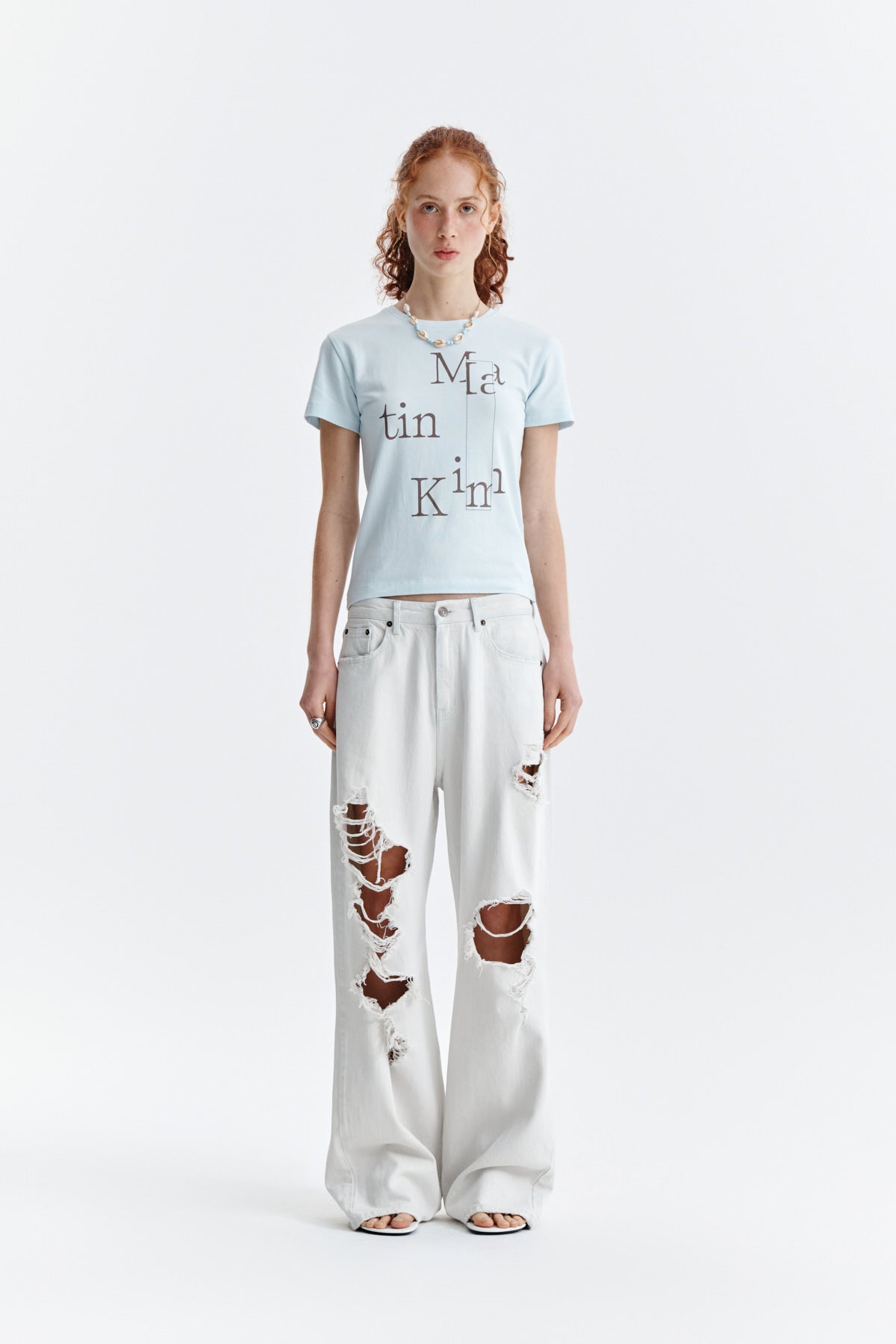 Matin Kim - Patchwork Graphic Printing Logo Top (Light Blue) product image 12 | TRAB K-Fashion Australia